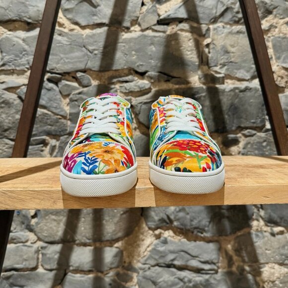 Christian Louboutin White Floral Satin Louis Junior Low-top Sneakers - Picture 2 of 14